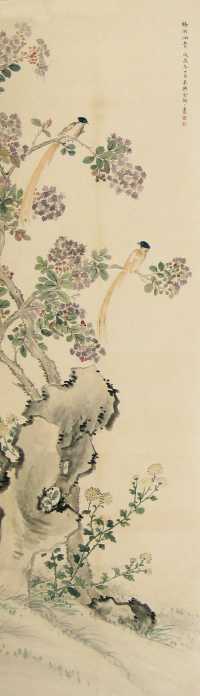金章 戊辰（1928年）作 花鸟 立轴